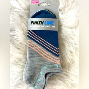 NWT Finish‎ Line Women's No Show Socks - Blue, Gray, and Peach Size 5-10